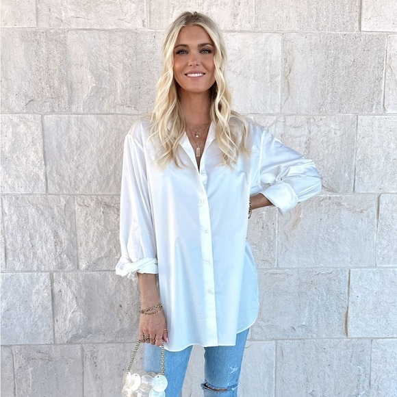 SHOW ME YOUR MUMU Banks Button Down Shirt In White Poplin - Picture 9 of 11